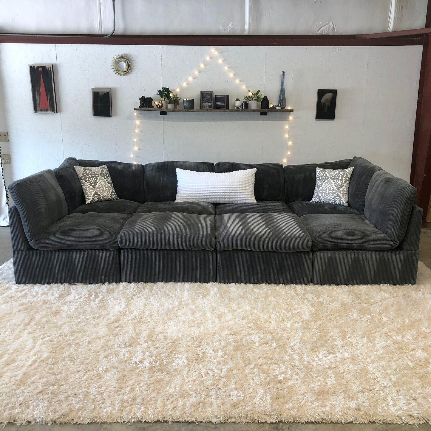 Gray Corduroy Modular Couch with 2 Ottomans- Delivery Available