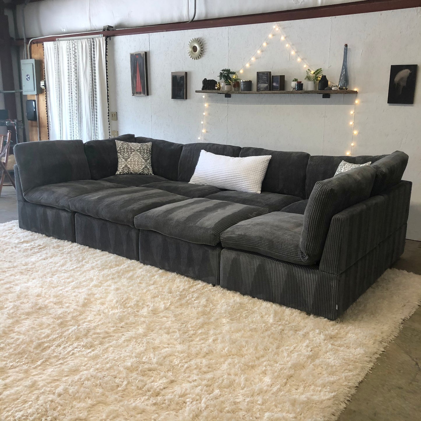 Gray Corduroy Modular Couch with 2 Ottomans- Delivery Available