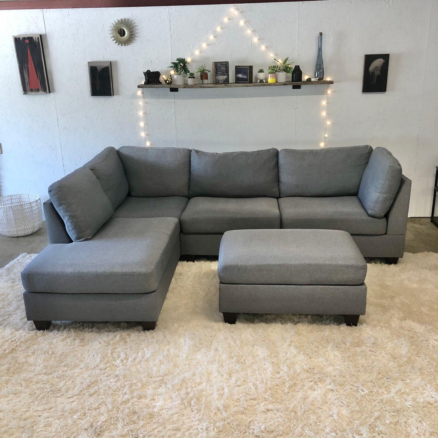 Gray Modern Sectional with Ottoman - Delivery Available