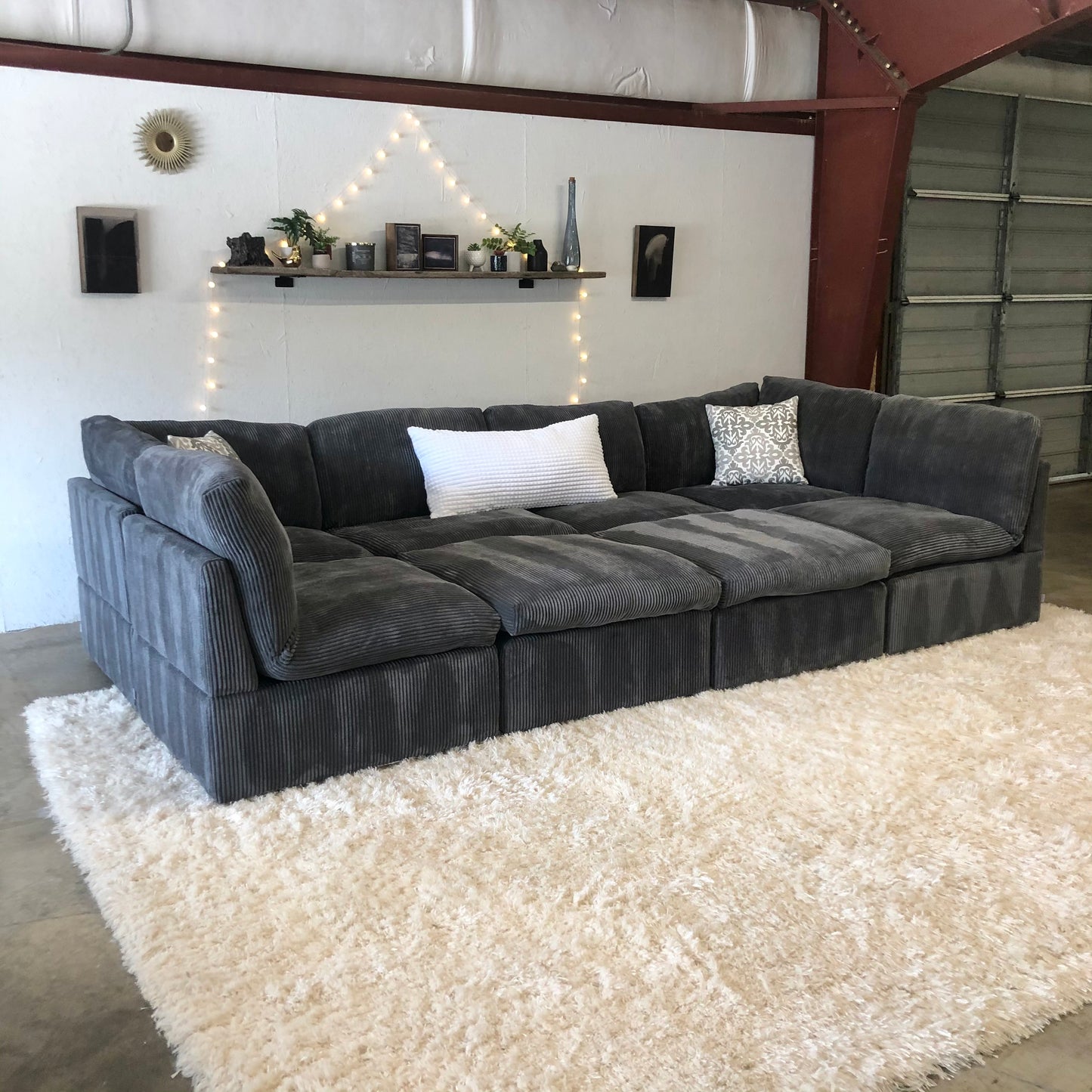 Gray Corduroy Modular Couch with 2 Ottomans- Delivery Available