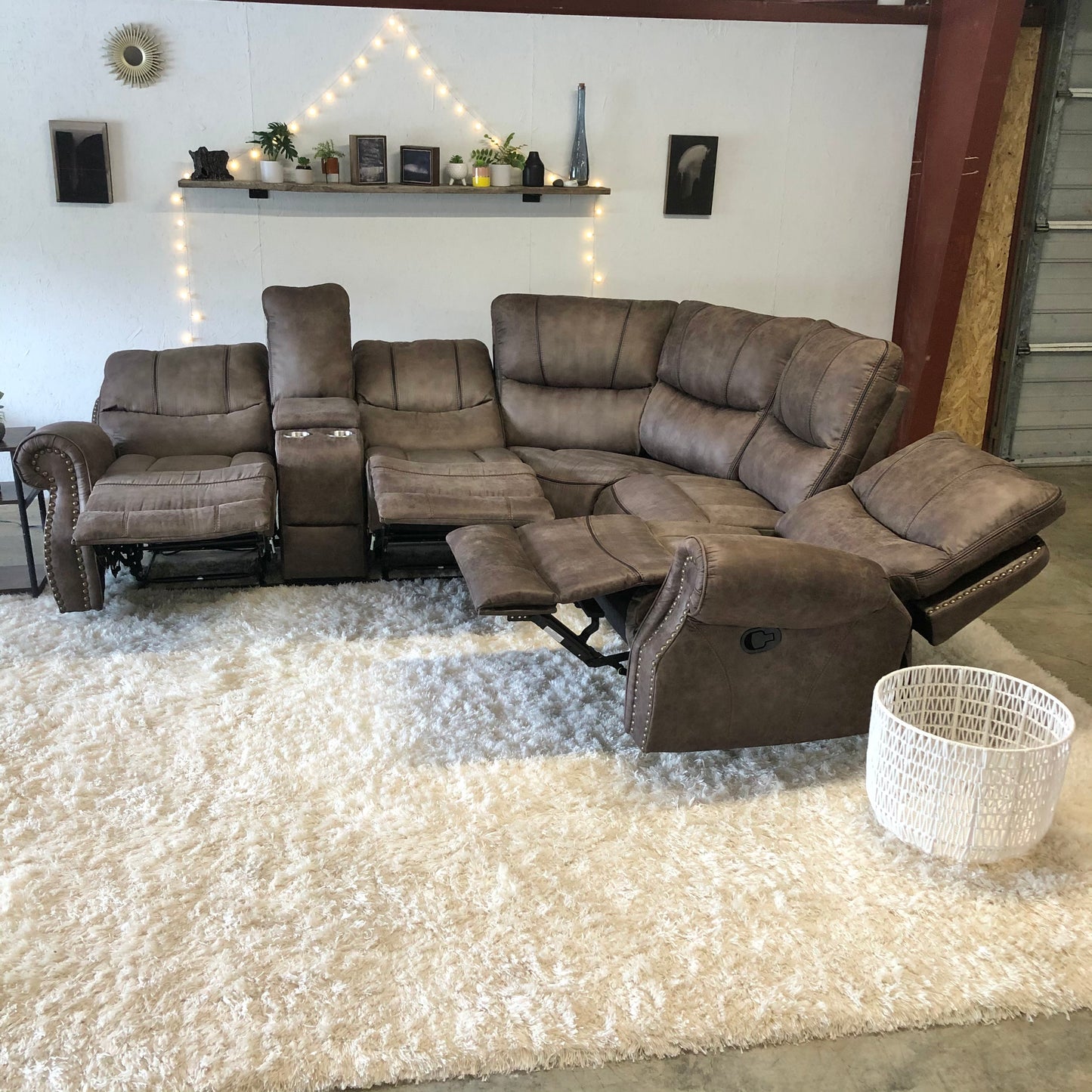 Studded Reclining Sectional w/ console outlets - Delivery Available