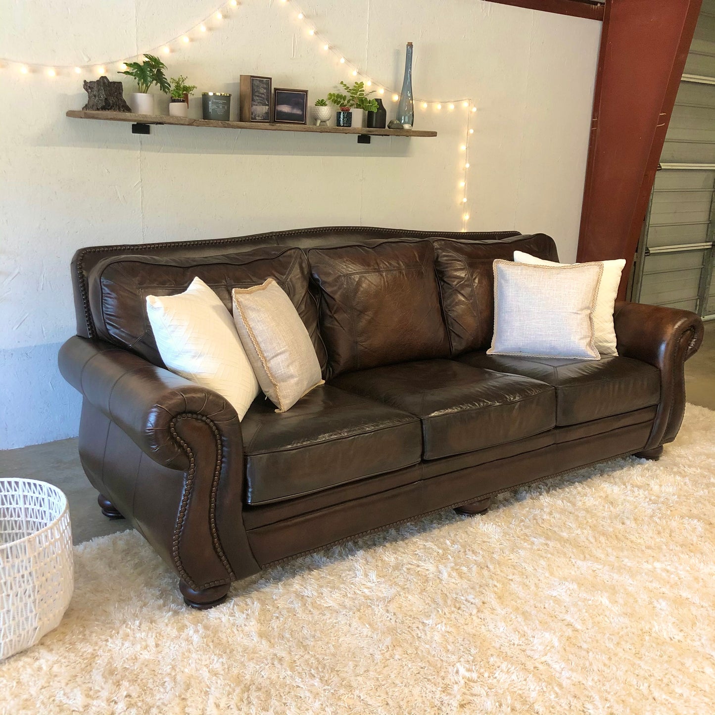 Dark Brown Leather Bernhardt Nailhead Sofa- Delivery Available