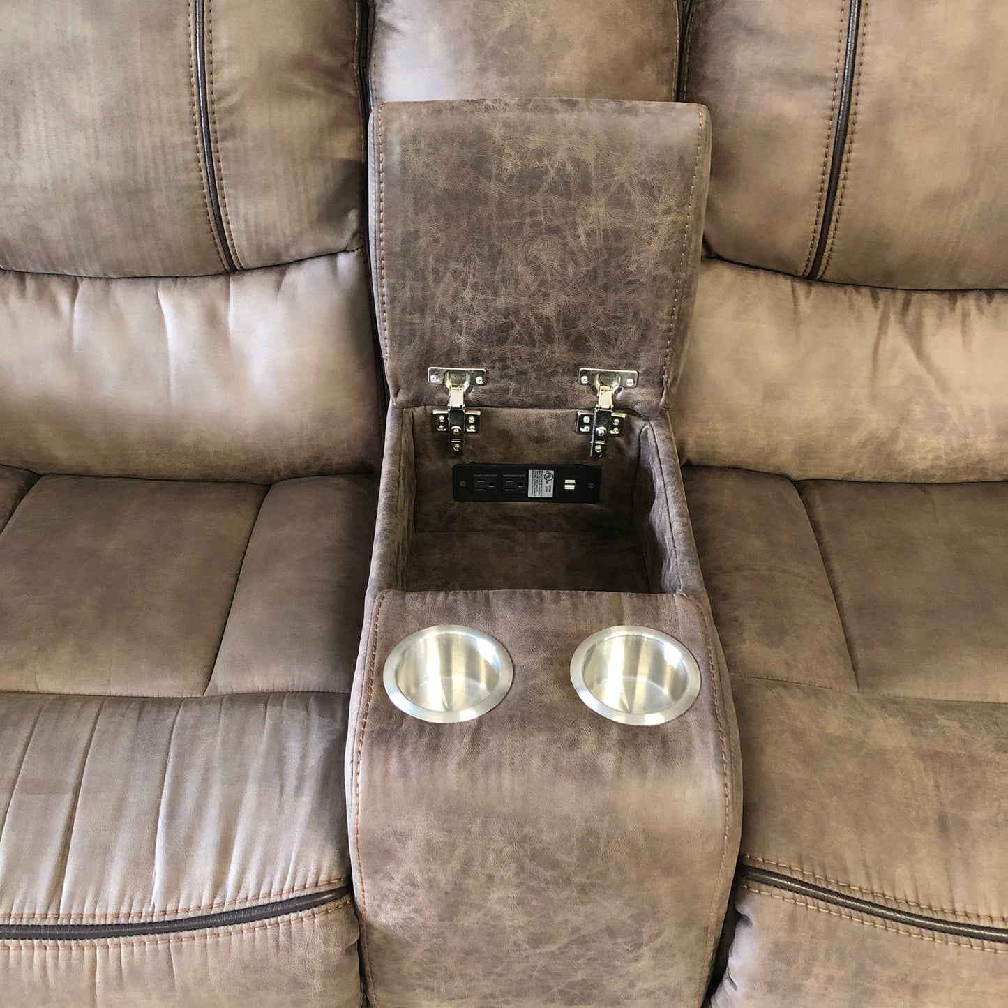 Studded Reclining Sectional w/ console outlets - Delivery Available