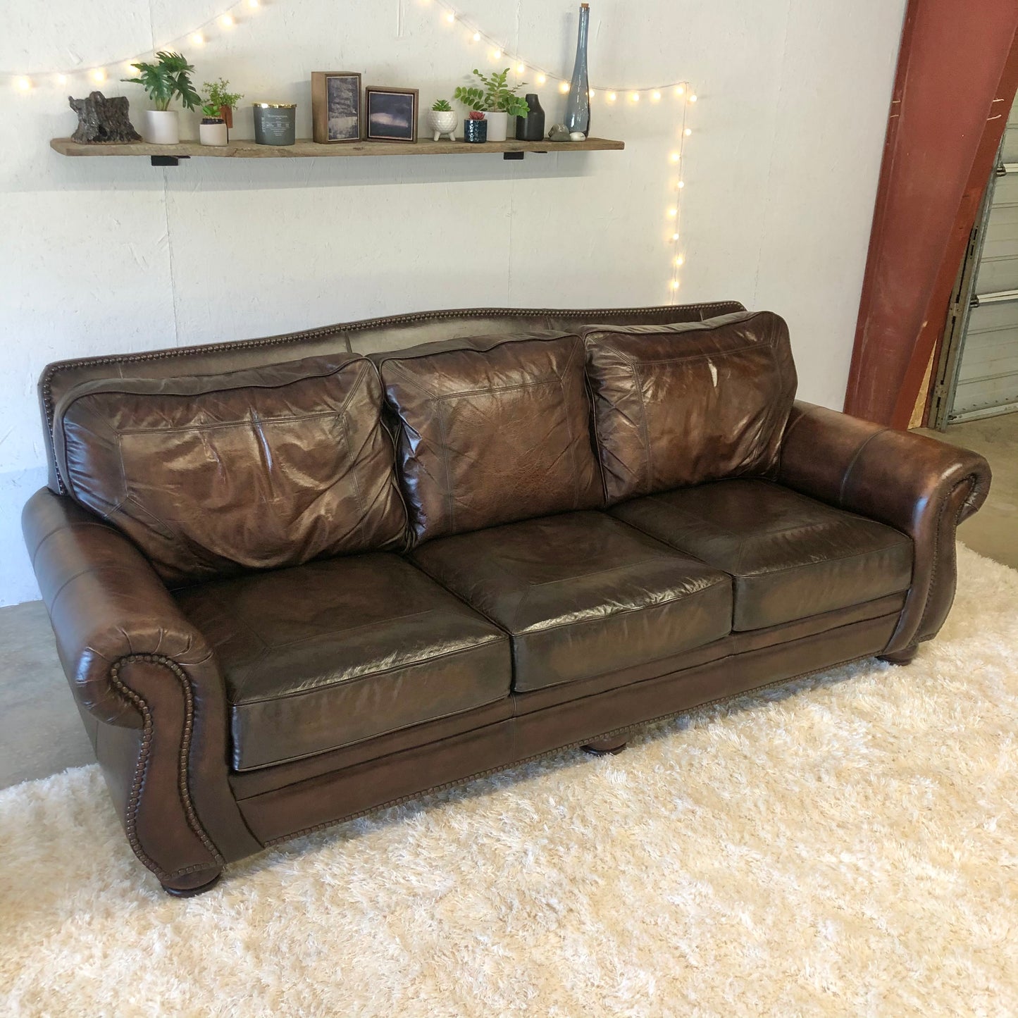 Dark Brown Leather Bernhardt Nailhead Sofa- Delivery Available