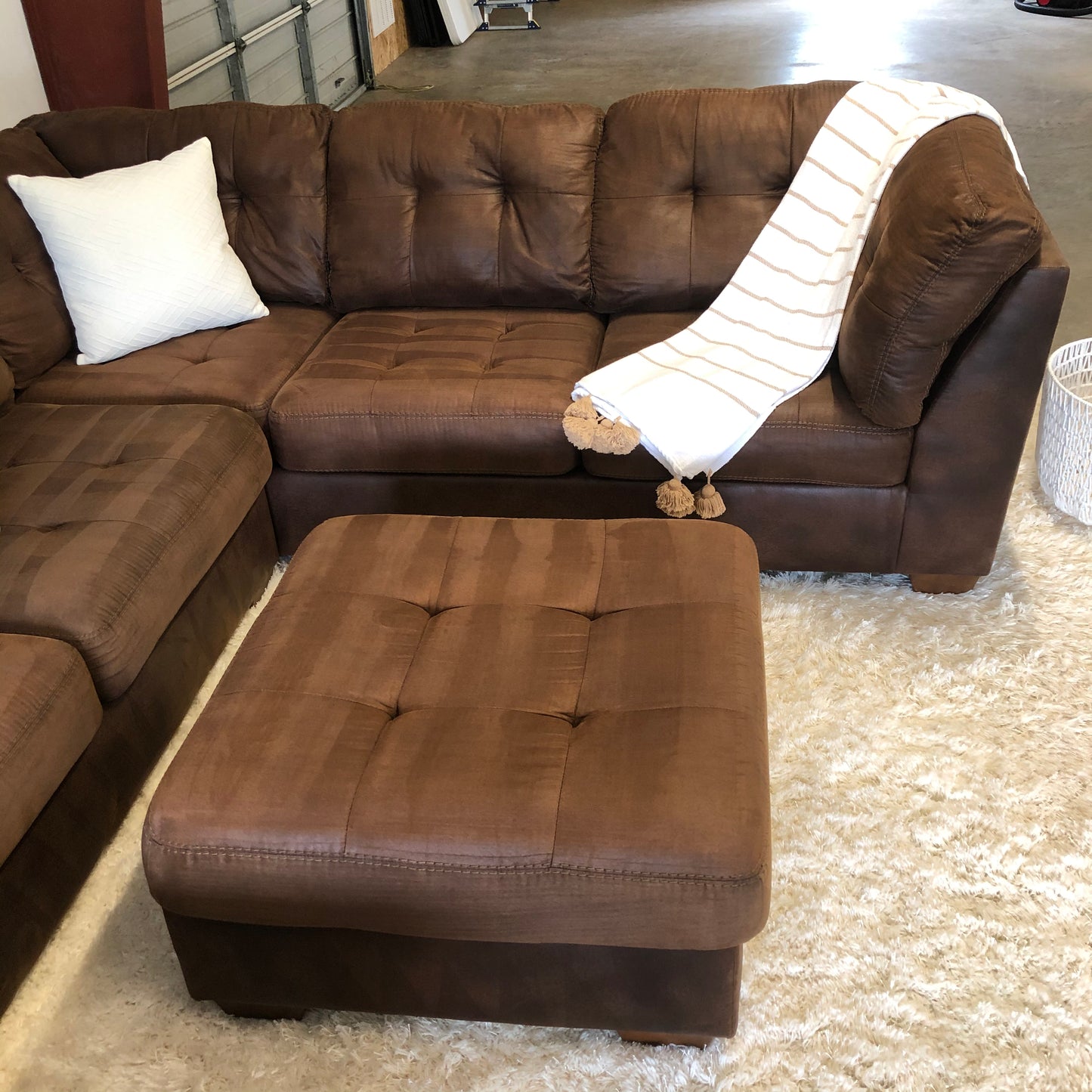 Brown Ashley Furniture 3-piece Sectional w/ Ottoman - Delivery Available