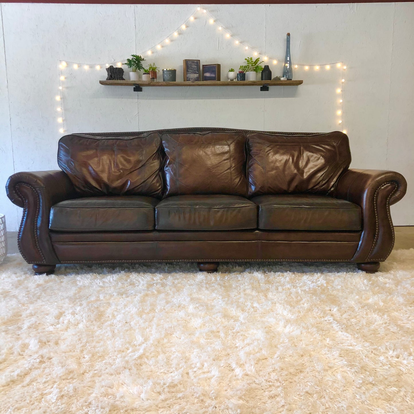 Dark Brown Leather Bernhardt Nailhead Sofa- Delivery Available