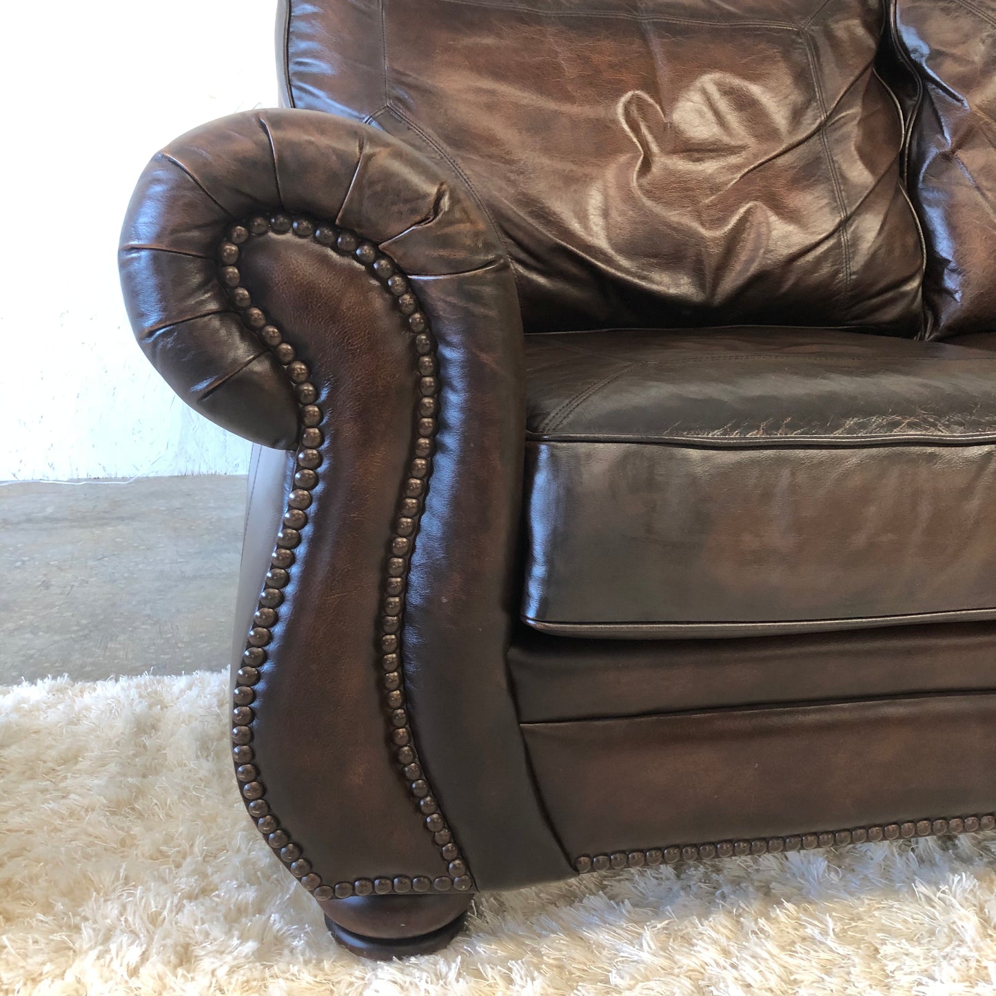 Dark Brown Leather Bernhardt Nailhead Sofa- Delivery Available