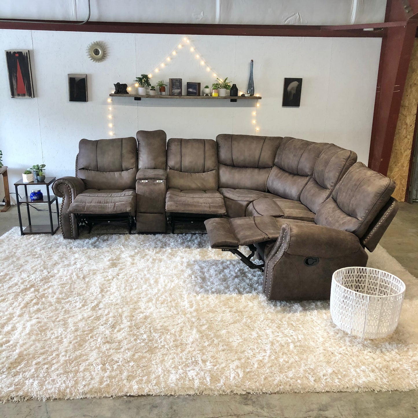 Studded Reclining Sectional w/ console outlets - Delivery Available