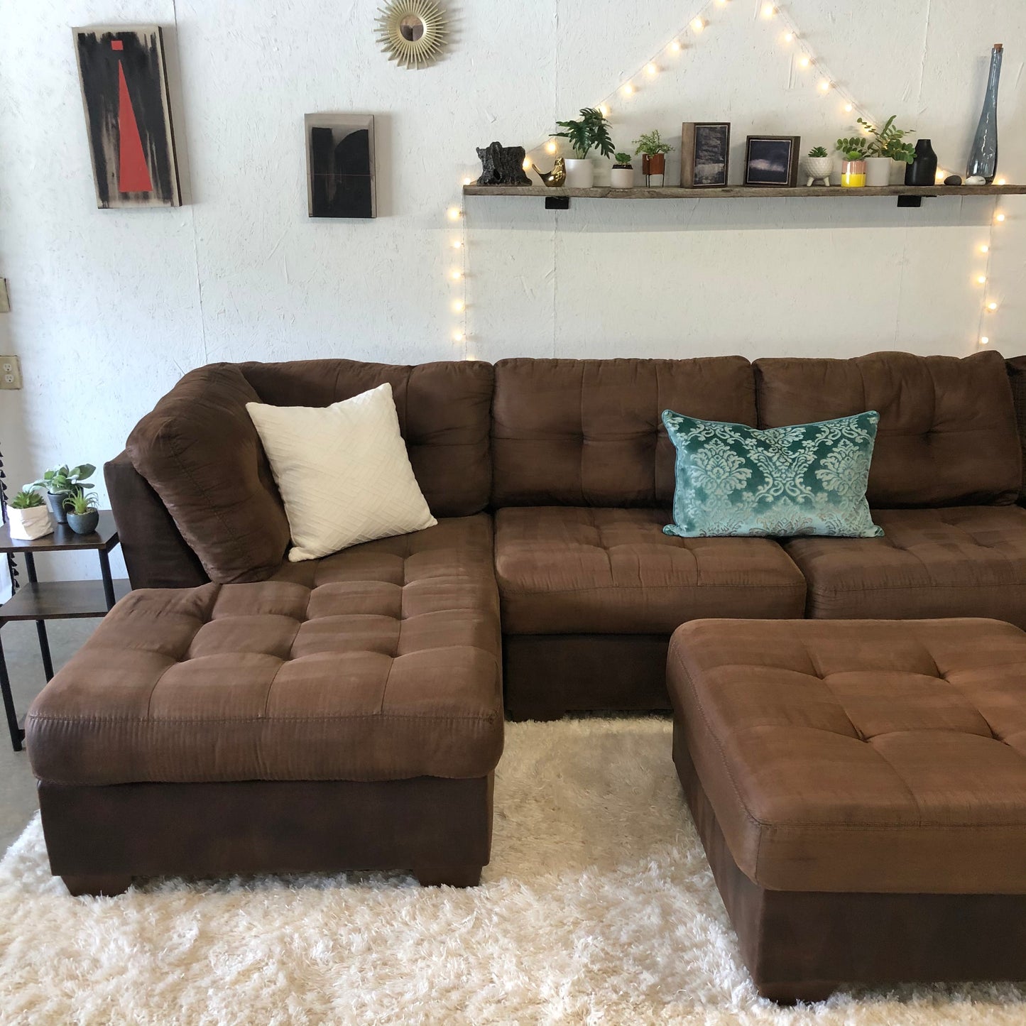 Brown Ashley Furniture 3-piece Sectional w/ Ottoman - Delivery Available