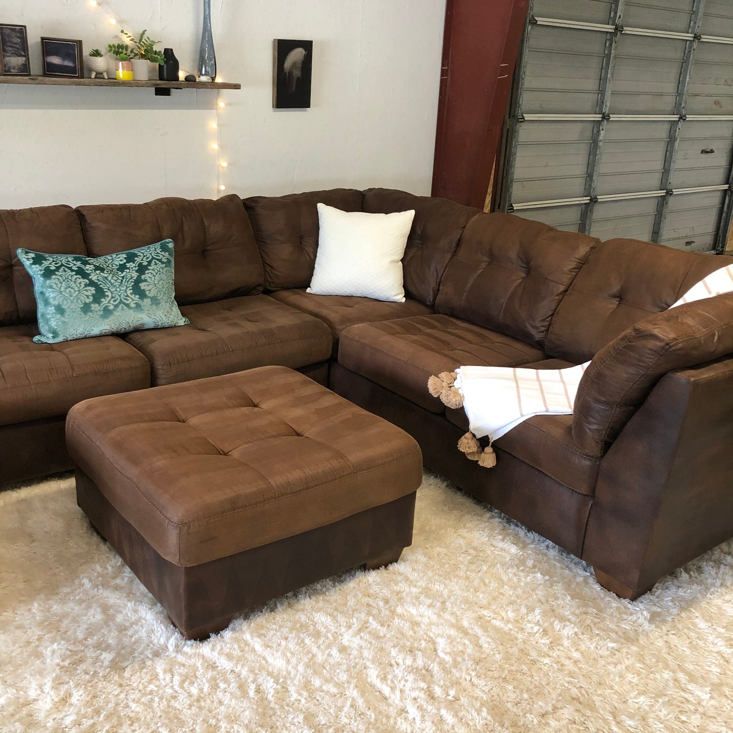 Brown Ashley Furniture 3-piece Sectional w/ Ottoman - Delivery Available