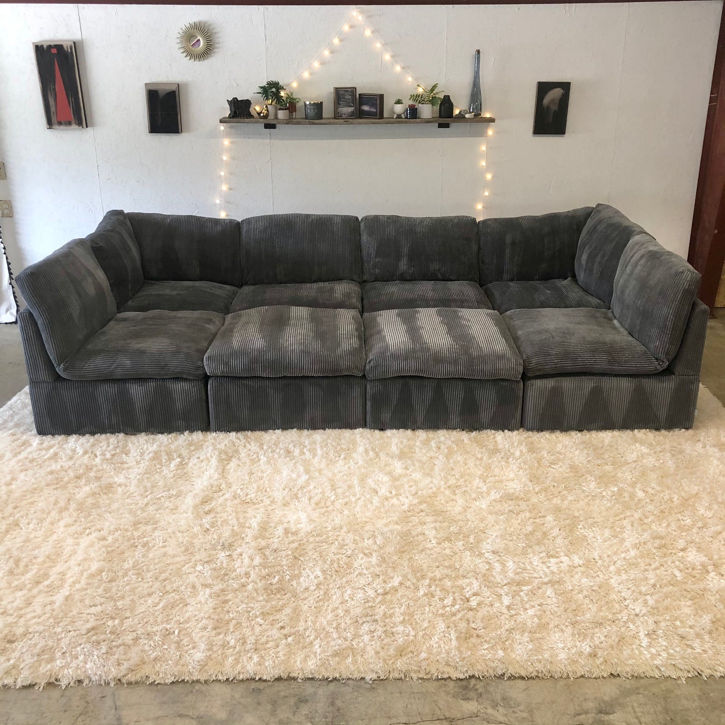 Gray Corduroy Modular Couch with 2 Ottomans- Delivery Available