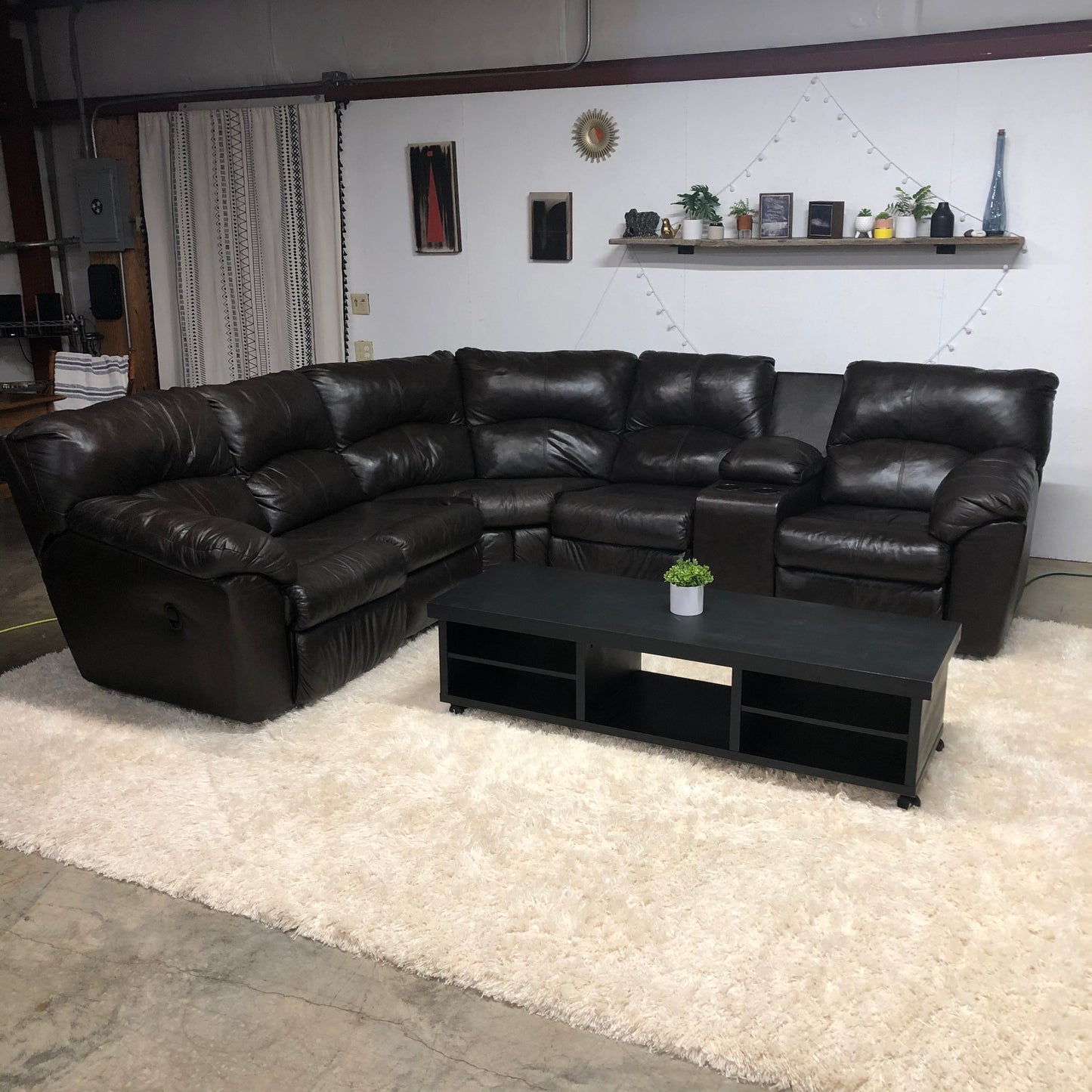 Dark Brown Manual Reclining Sectional - Delivery Available