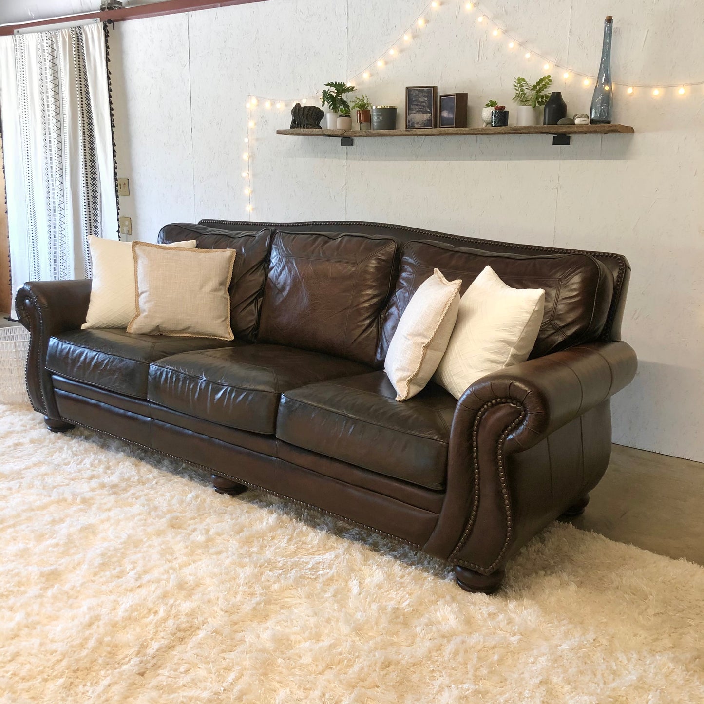 Dark Brown Leather Bernhardt Nailhead Sofa- Delivery Available